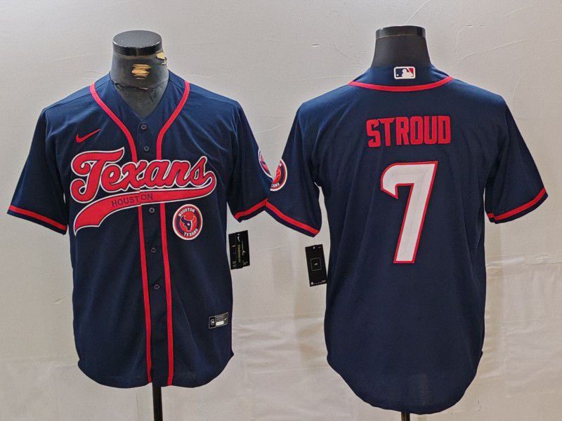 Men Houston Texans 7 Stroud Blue Joint Name 2024 Nike Limited NFL Jersey style 1